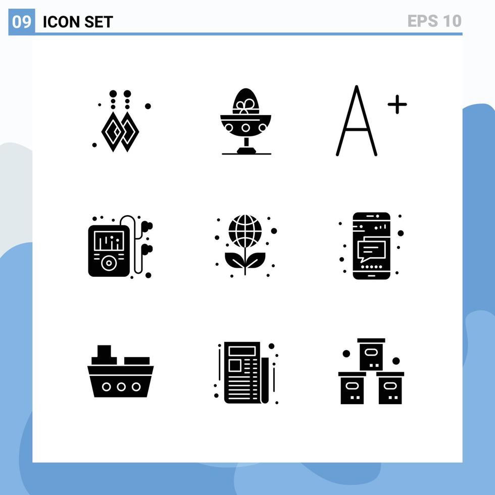 Pack of 9 creative Solid Glyphs of mobile science increase laurel education Editable Vector Design Elements