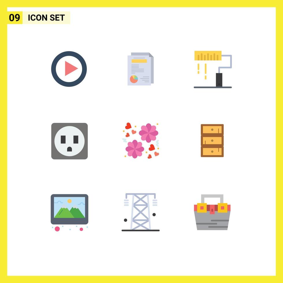 Stock Vector Icon Pack of 9 Line Signs and Symbols for safe gift design flower electric Editable Vector Design Elements