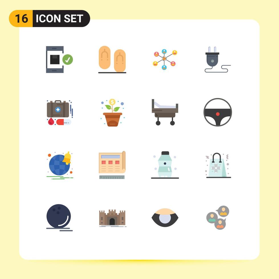 Set of 16 Vector Flat Colors on Grid for case plug travel energy group Editable Pack of Creative Vector Design Elements