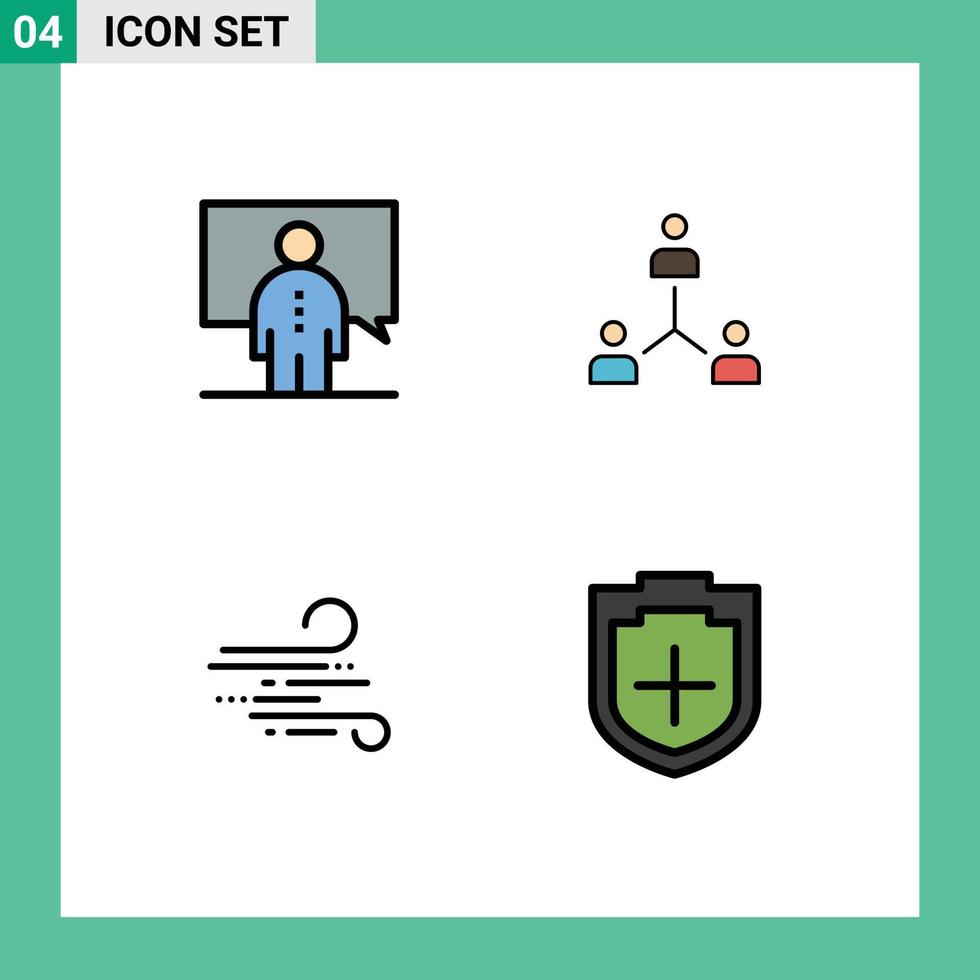 Editable Vector Line Pack of 4 Simple Filledline Flat Colors of communication hierarchy person company team Editable Vector Design Elements