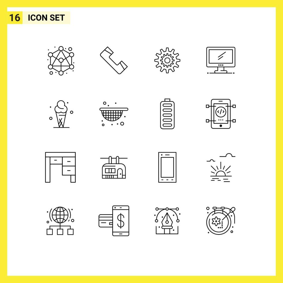 User Interface Pack of 16 Basic Outlines of imac monitor cog computer wheel Editable Vector Design Elements
