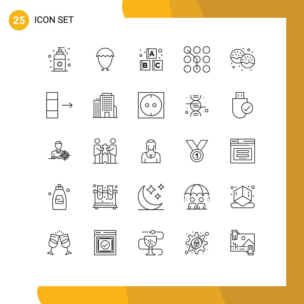 25 Line concept for Websites Mobile and Apps donut bakery baby security passkey Editable Vector Design Elements