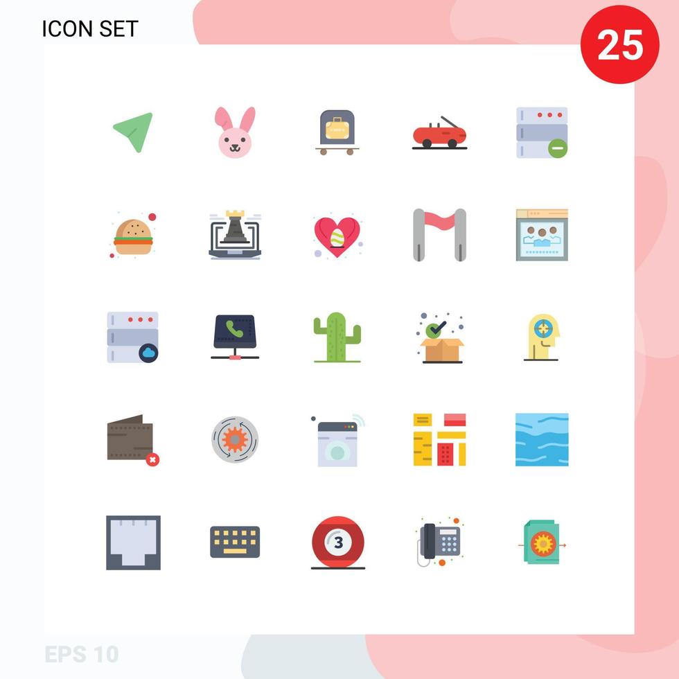 Modern Set of 25 Flat Colors Pictograph of fast food server luggage delete car Editable Vector Design Elements