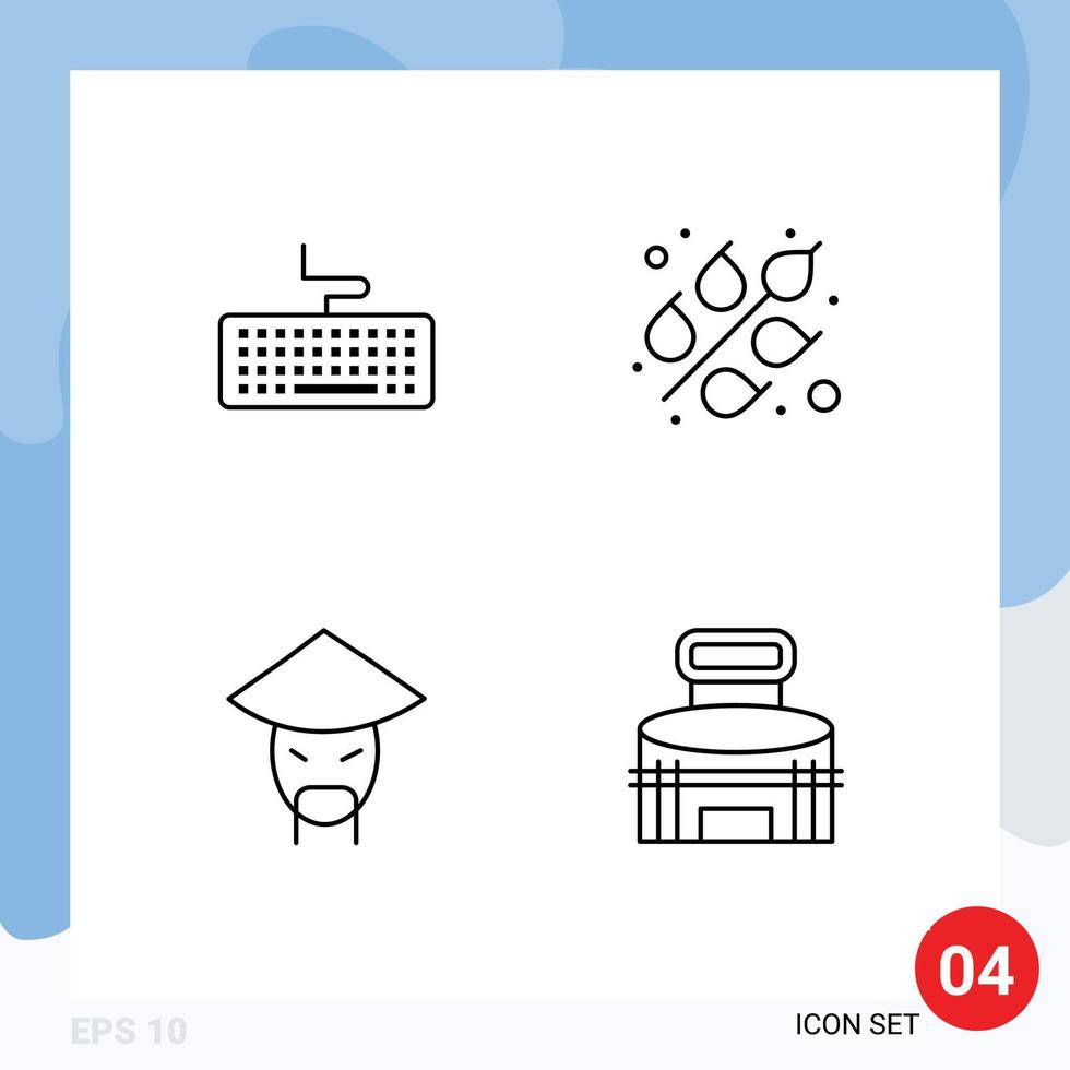 4 Creative Icons Modern Signs and Symbols of key monk education wheat building Editable Vector Design Elements