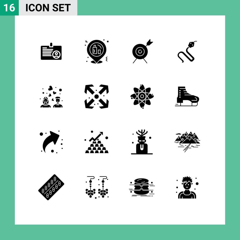 16 Thematic Vector Solid Glyphs and Editable Symbols of wedding couple target king cobra Editable Vector Design Elements