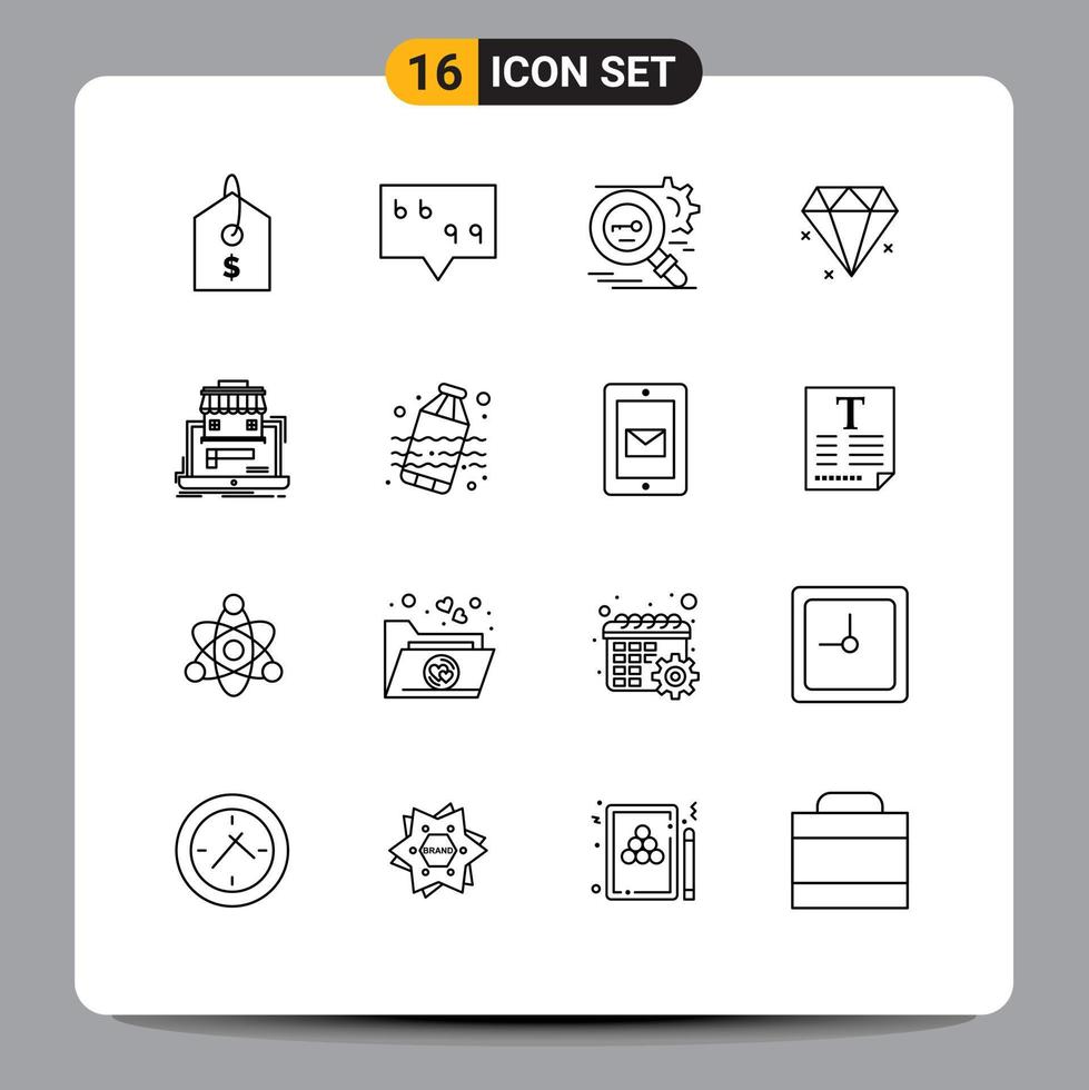 Pictogram Set of 16 Simple Outlines of online market organization research marketplace jewelery Editable Vector Design Elements