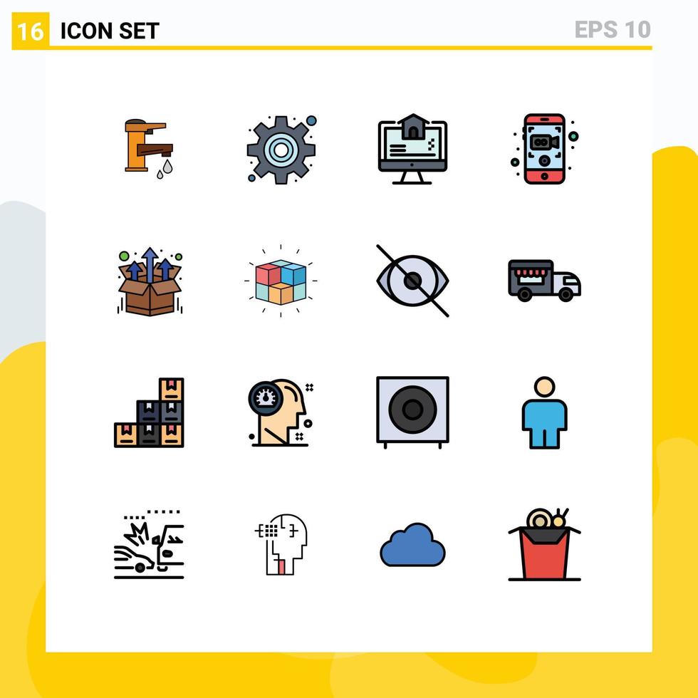 conjunto de 16 iconos modernos de la interfaz de usuario signos de símbolos para la configuración de video del paquete elementos de diseño de vectores creativos editables para casas móviles