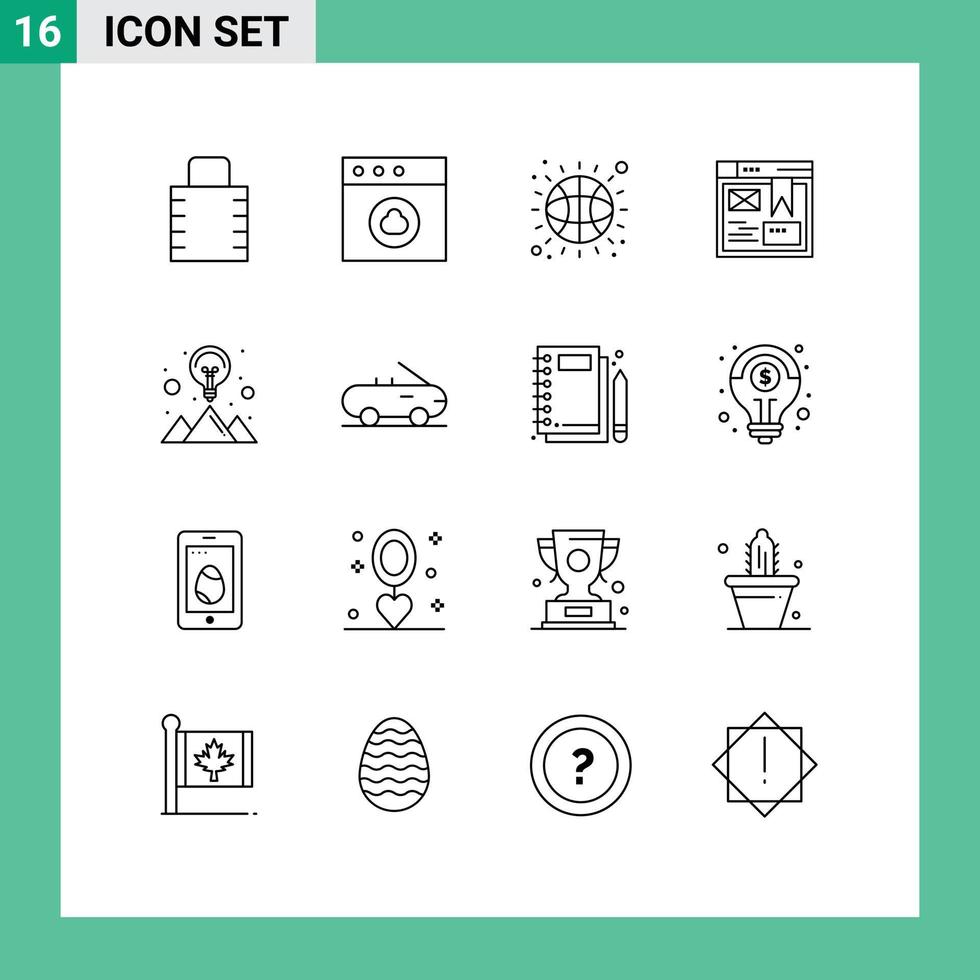 16 signos de contorno universal símbolos de estrategia solución idea baloncesto diseño creativo elementos de diseño vectorial editables vector