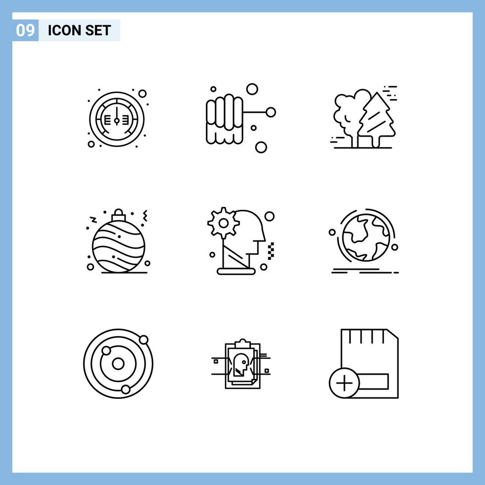 Group of 9 Modern Outlines Set for mechanism gear canada brain christmas Editable Vector Design Elements