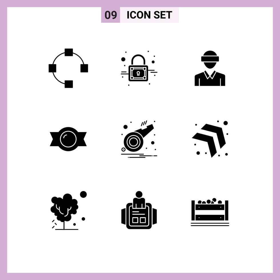 Pictogram Set of 9 Simple Solid Glyphs of whistle notification reality alarm candy Editable Vector Design Elements
