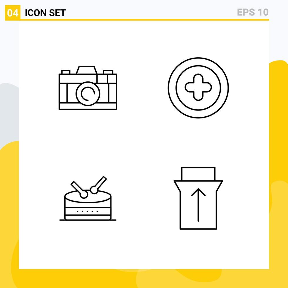 4 Line concept for Websites Mobile and Apps camera slide media drum Layer 1 Editable Vector Design Elements
