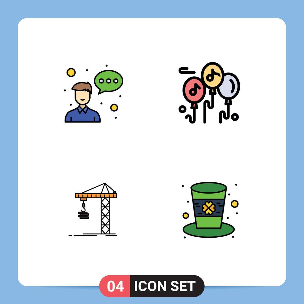 Universal Icon Symbols Group of 4 Modern Filledline Flat Colors of avatar construction profession multimedia tower Editable Vector Design Elements