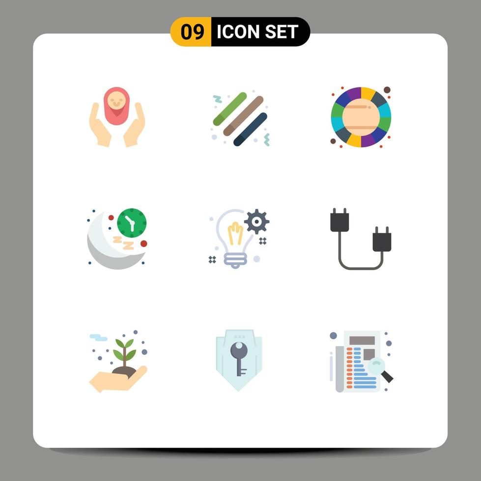 User Interface Pack of 9 Basic Flat Colors of time moon light stick line color wheel Editable Vector Design Elements