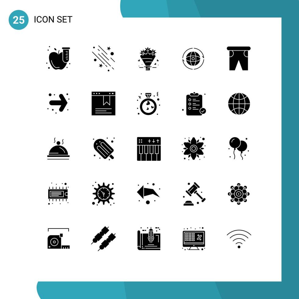 User Interface Pack of 25 Basic Solid Glyphs of connect earth stars world wedding Editable Vector Design Elements