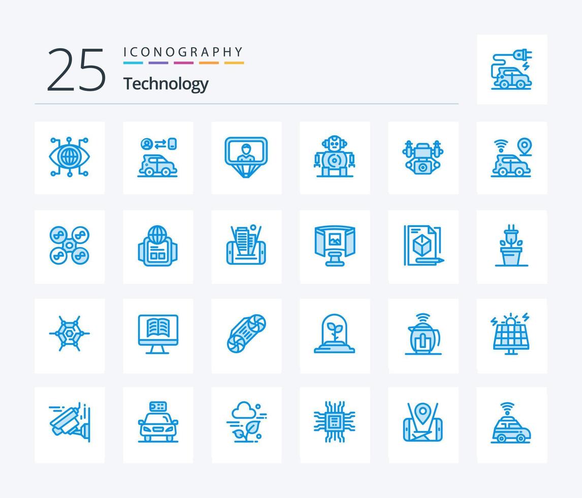 tecnología paquete de iconos de 25 colores azules que incluye tecnología. acción. usuario. tecnología. cnc vector