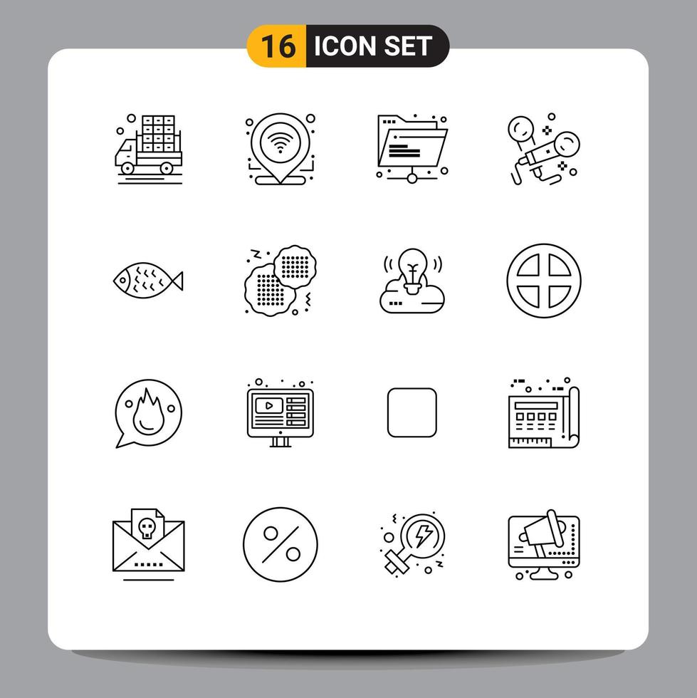 16 Universal Outlines Set for Web and Mobile Applications food singing folder party karaoke Editable Vector Design Elements