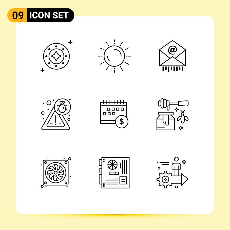 9 iconos creativos signos y símbolos modernos de virus error puesta de sol correo comercial elementos de diseño vectorial editables vector