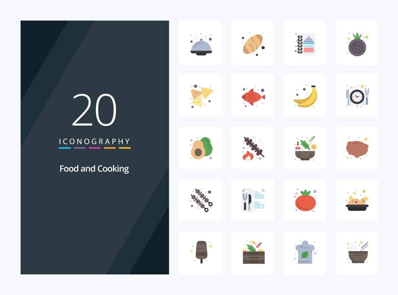 Icono de color plano de 20 alimentos para presentación vector