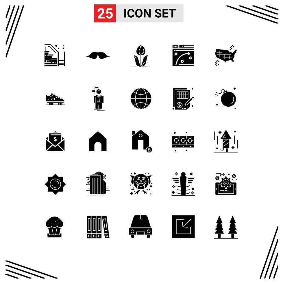 Mobile Interface Solid Glyph Set of 25 Pictograms of window web male rose flower Editable Vector Design Elements