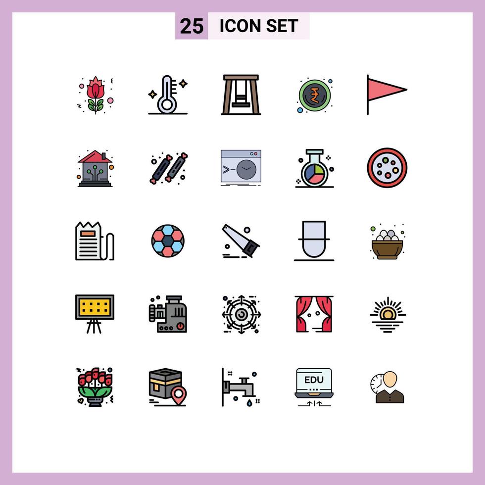 paquete de 25 modernos signos y símbolos de colores planos de línea rellena para medios de impresión web, como elementos de diseño de vectores editables de dinero del país de niños de bandera de control