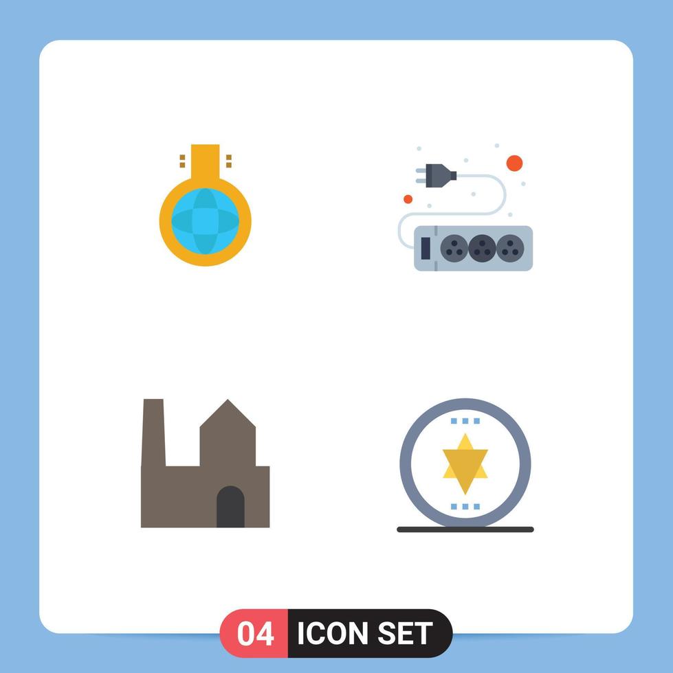 Set of 4 Modern UI Icons Symbols Signs for chemical industrial plant experiment socket circle Editable Vector Design Elements