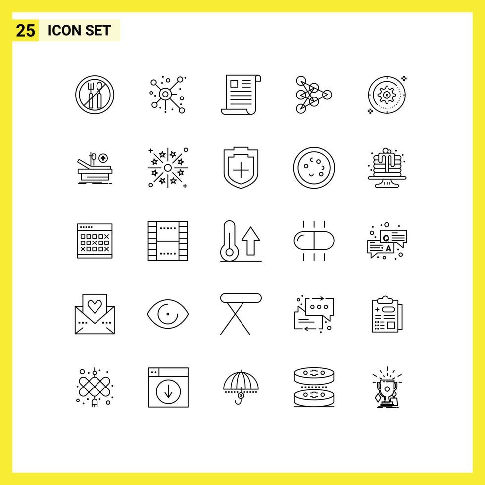 Set of 25 Commercial Lines pack for gear data document algorithm learning Editable Vector Design Elements