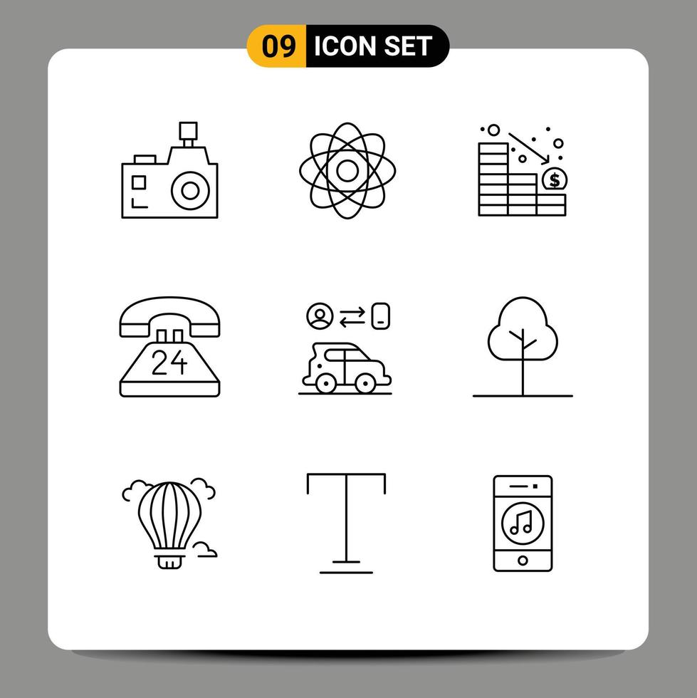 Pictogram Set of 9 Simple Outlines of conversation communication laboratory call down Editable Vector Design Elements