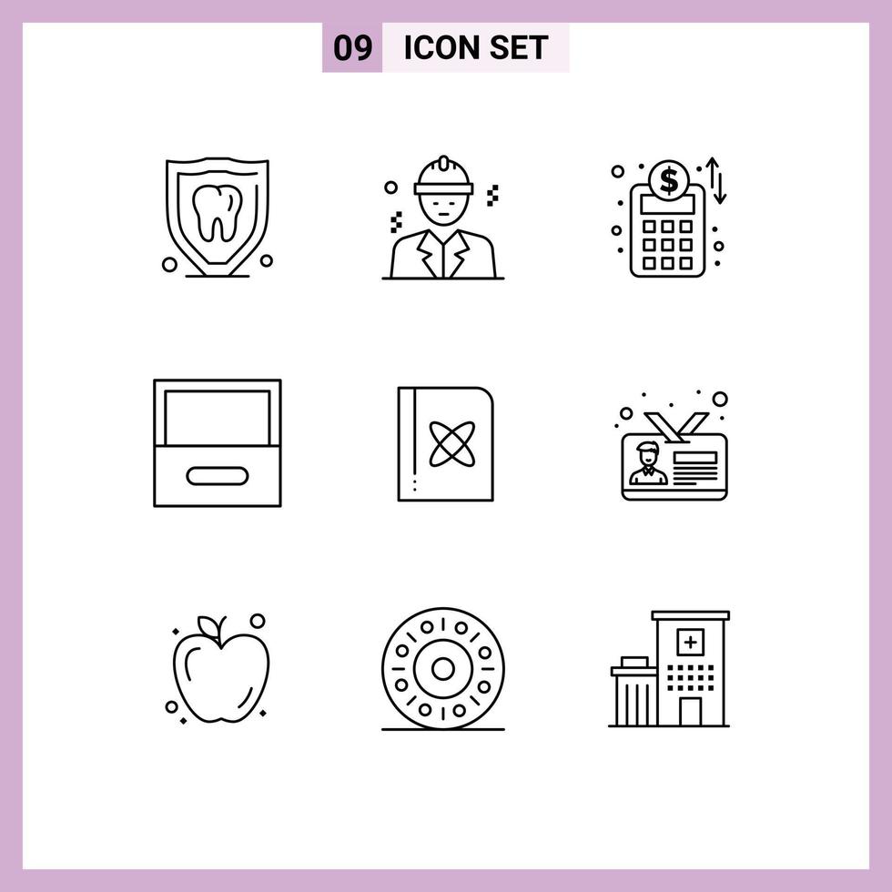 9 Creative Icons Modern Signs and Symbols of science formula accounts plan book cabinet Editable Vector Design Elements