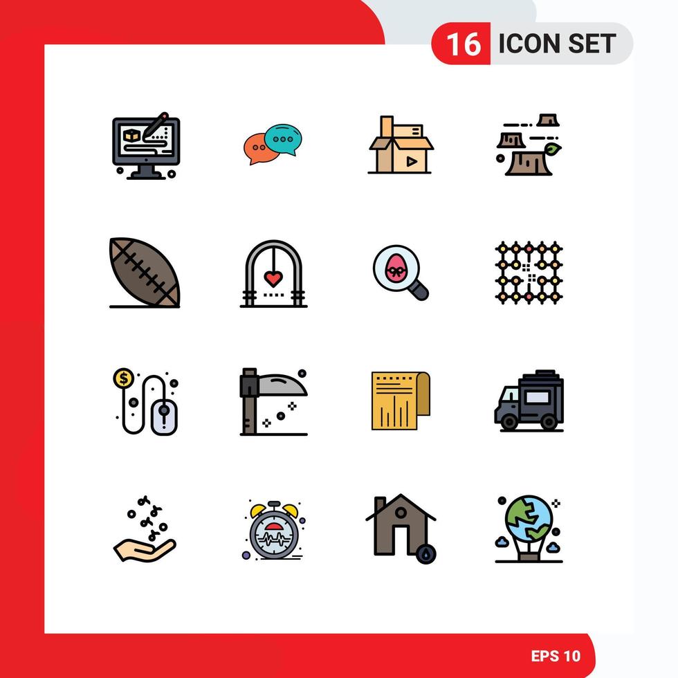 16 Universal Flat Color Filled Lines Set for Web and Mobile Applications american destruction content deforestation publishing Editable Creative Vector Design Elements