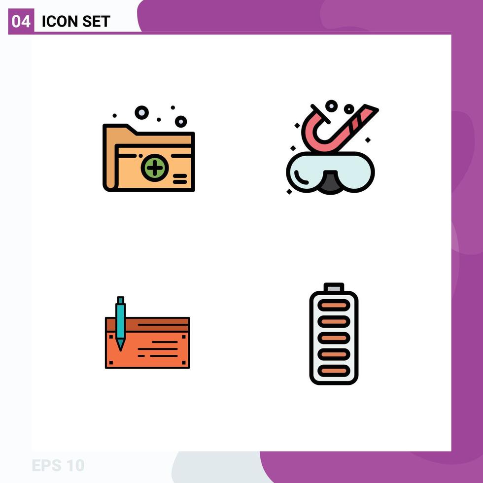 Group of 4 Modern Filledline Flat Colors Set for document check medical goggles bank Editable Vector Design Elements