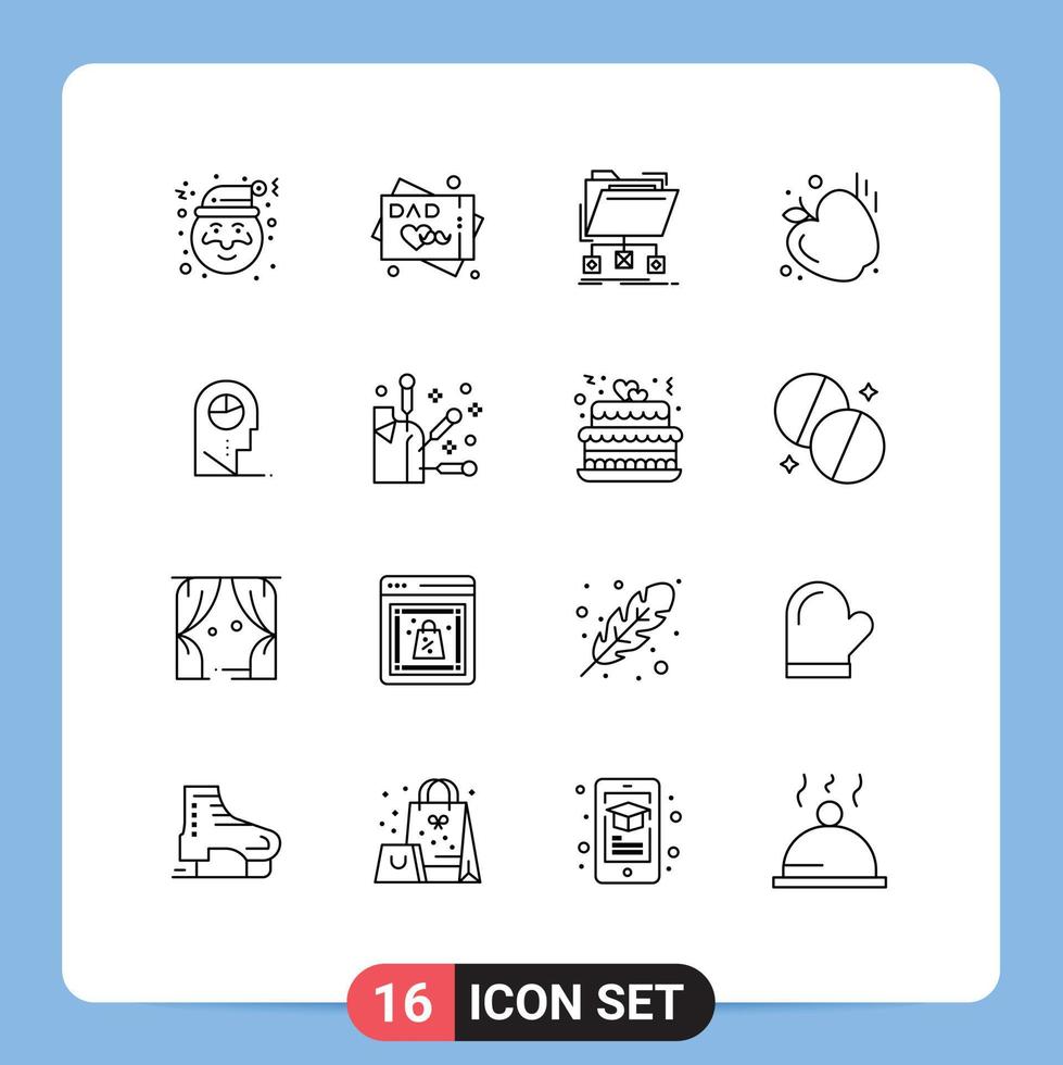 16 Outline concept for Websites Mobile and Apps hat profile files human food Editable Vector Design Elements