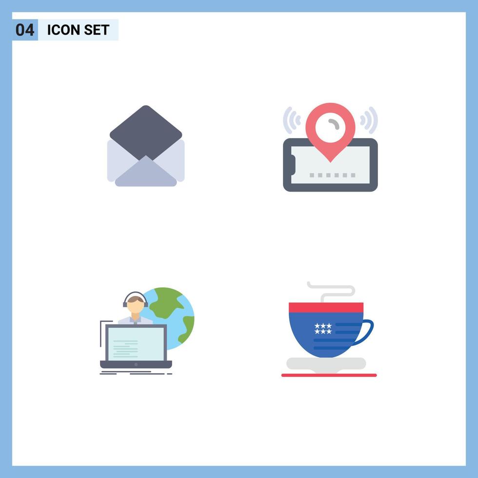 4 Flat Icon concept for Websites Mobile and Apps mail outsourcing map ticket human Editable Vector Design Elements