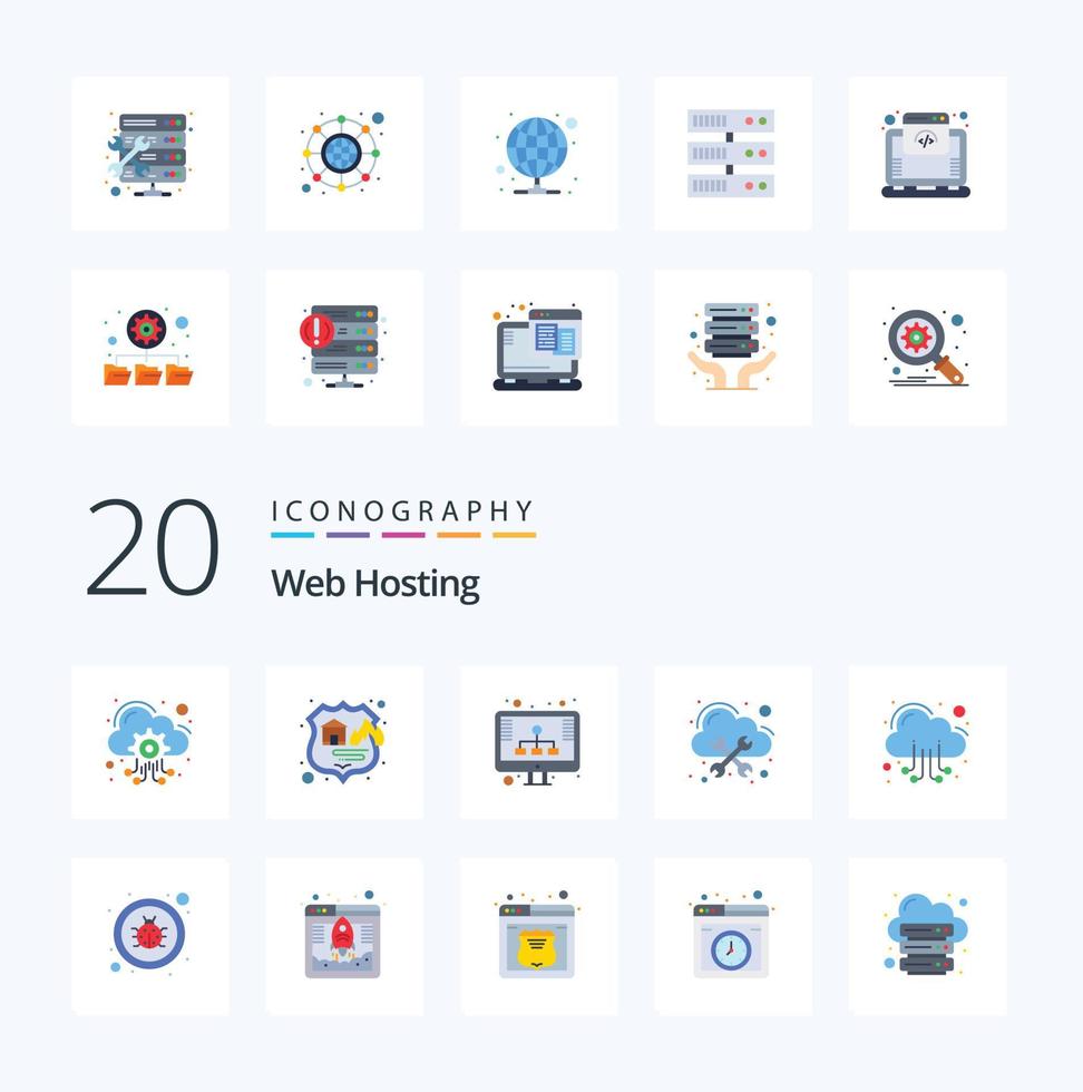 20 Web Hosting Flat Color icon Pack like hosting cloud diagram management database vector