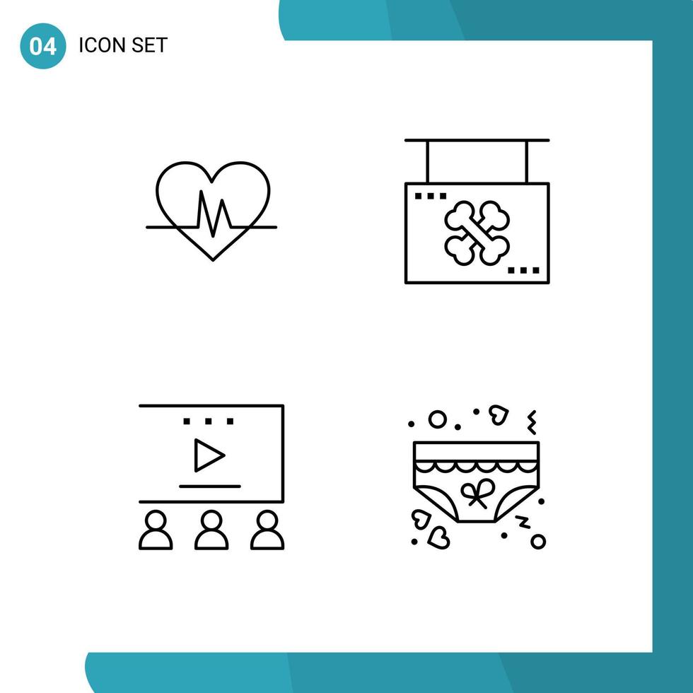 Universal Icon Symbols Group of 4 Modern Filledline Flat Colors of ecg online advertisement pulse hanging video advertising Editable Vector Design Elements