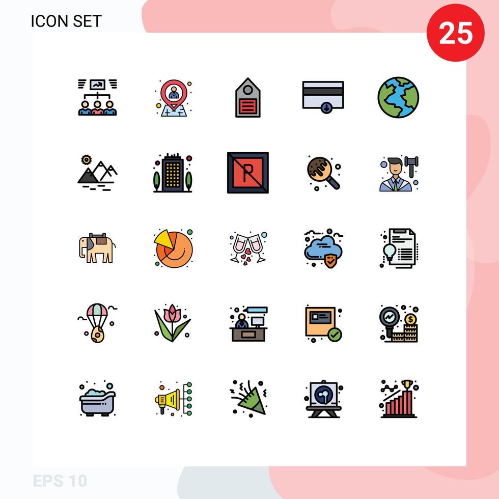 conjunto de 25 iconos de ui modernos símbolos signos para pago finanzas ubicación etiqueta entorno elementos de diseño vectorial editables vector