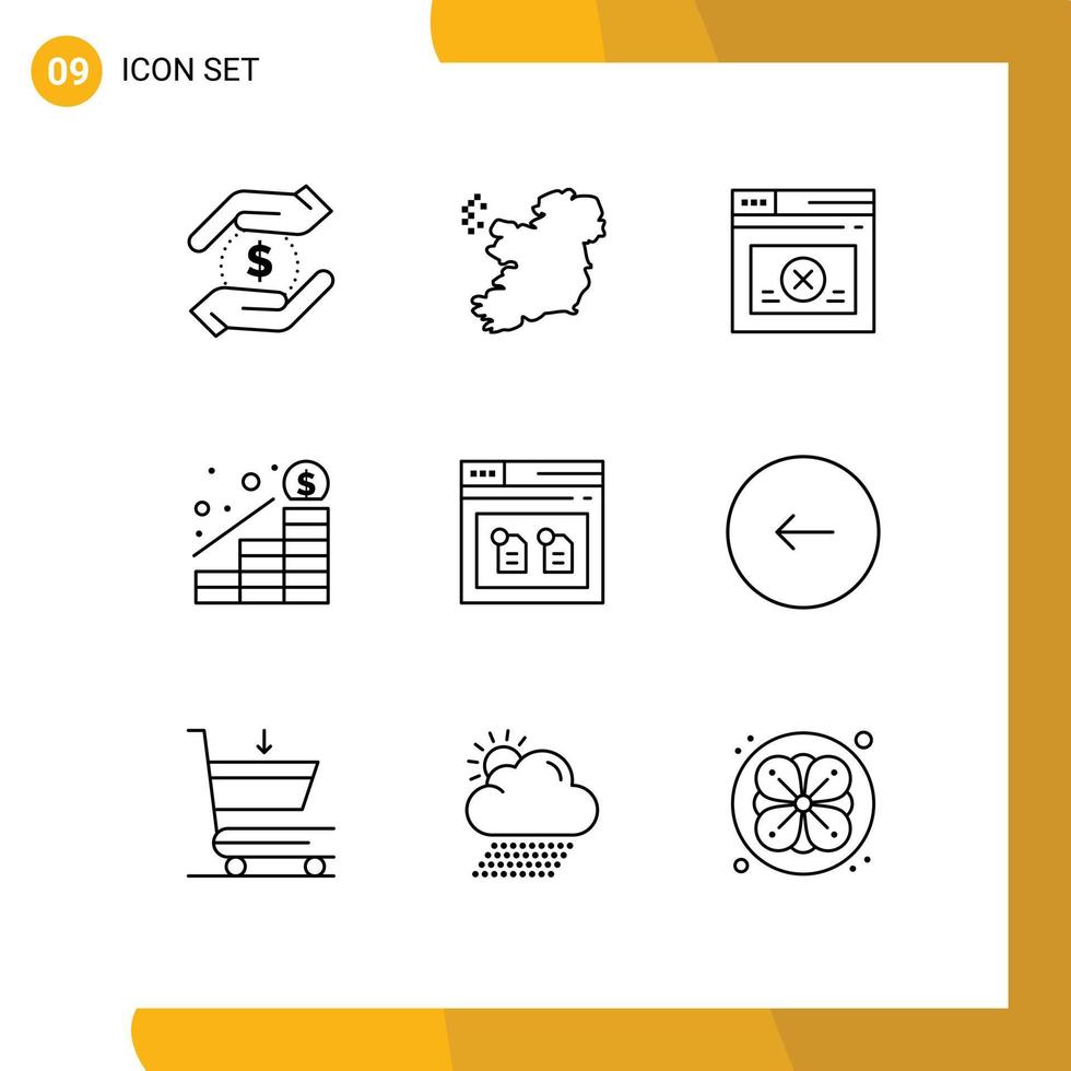 User Interface Pack of 9 Basic Outlines of document archive secure money increase Editable Vector Design Elements