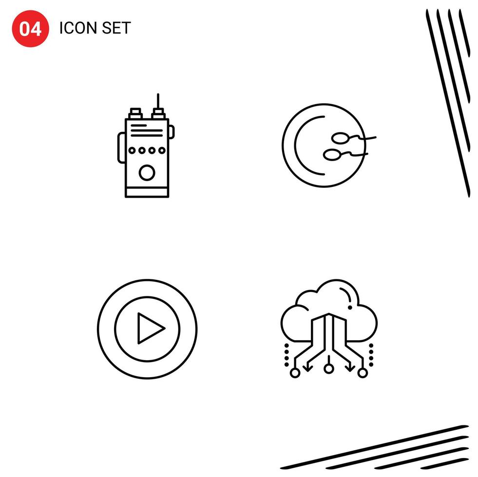 4 Universal Line Signs Symbols of walkie studio radio medical video Editable Vector Design Elements