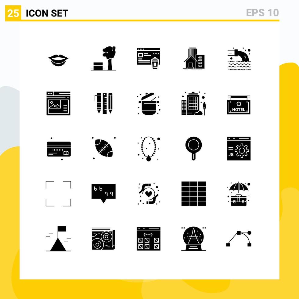 Pictogram Set of 25 Simple Solid Glyphs of radioactive pipe been office real Editable Vector Design Elements