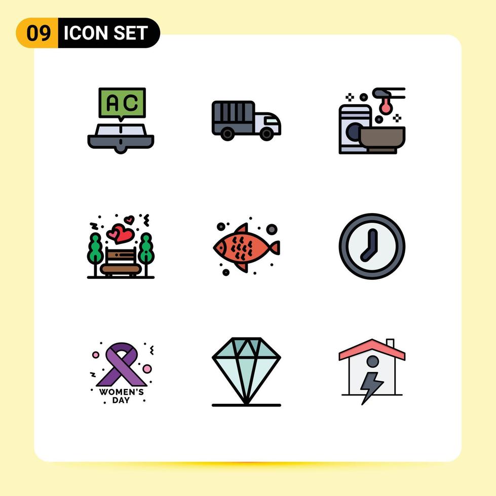 conjunto de 9 iconos de interfaz de usuario modernos símbolos signos para parque naturaleza camión noche fecha cera elementos de diseño vectorial editables vector