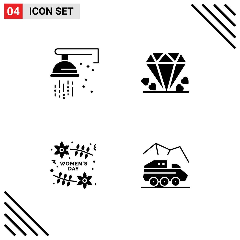 4 Solid Glyph concept for Websites Mobile and Apps mechanical organization shower mom women Editable Vector Design Elements