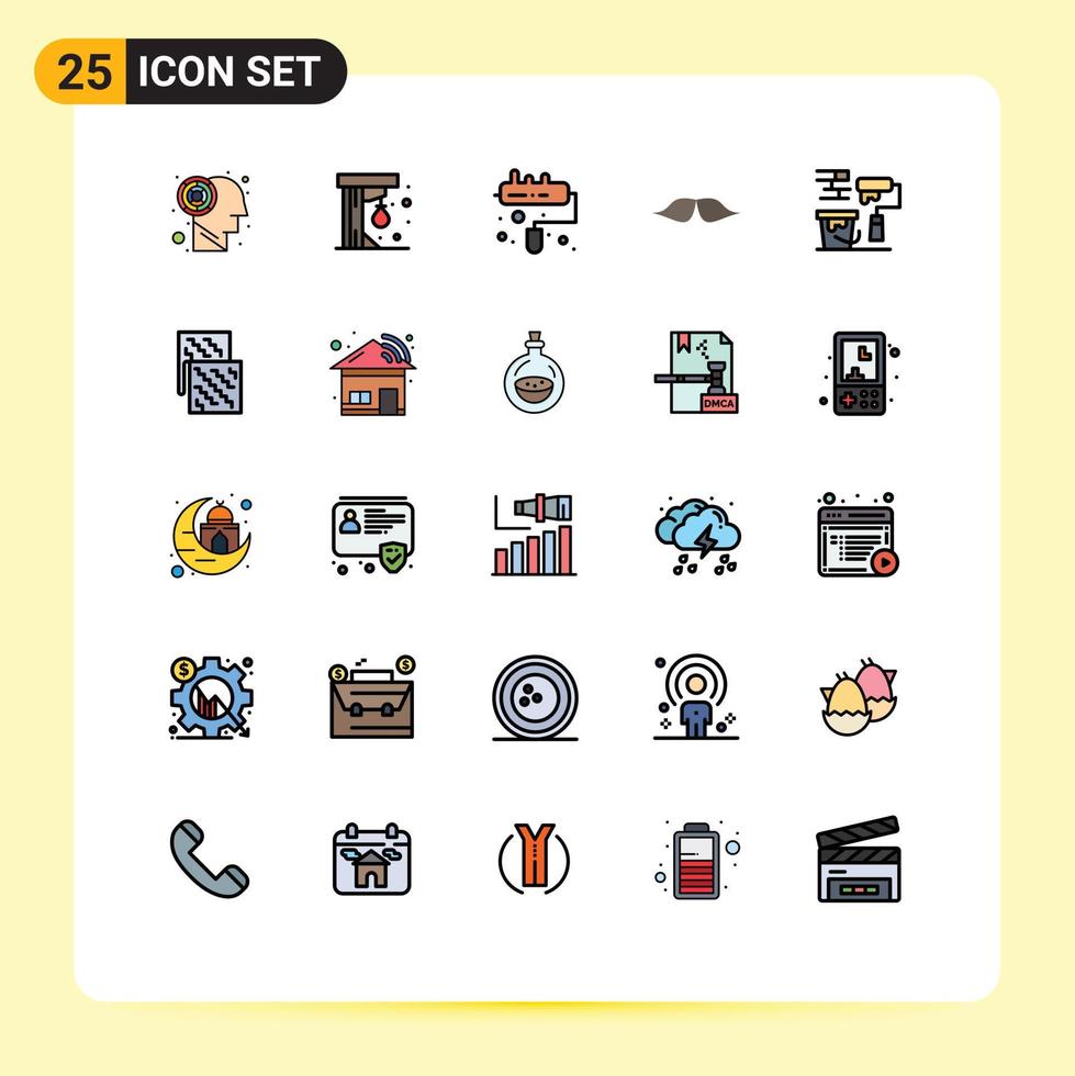 Group of 25 Filled line Flat Colors Signs and Symbols for paint paint brush paint men movember Editable Vector Design Elements