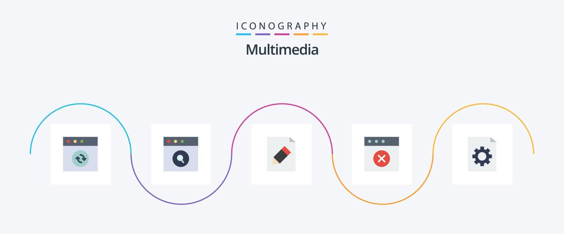 paquete de iconos de 5 planos multimedia que incluye . lápiz. expediente. control vector