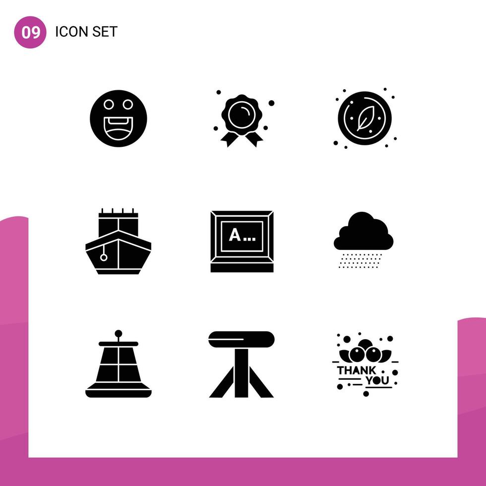 User Interface Pack of 9 Basic Solid Glyphs of text screen leaf vehicles transport Editable Vector Design Elements