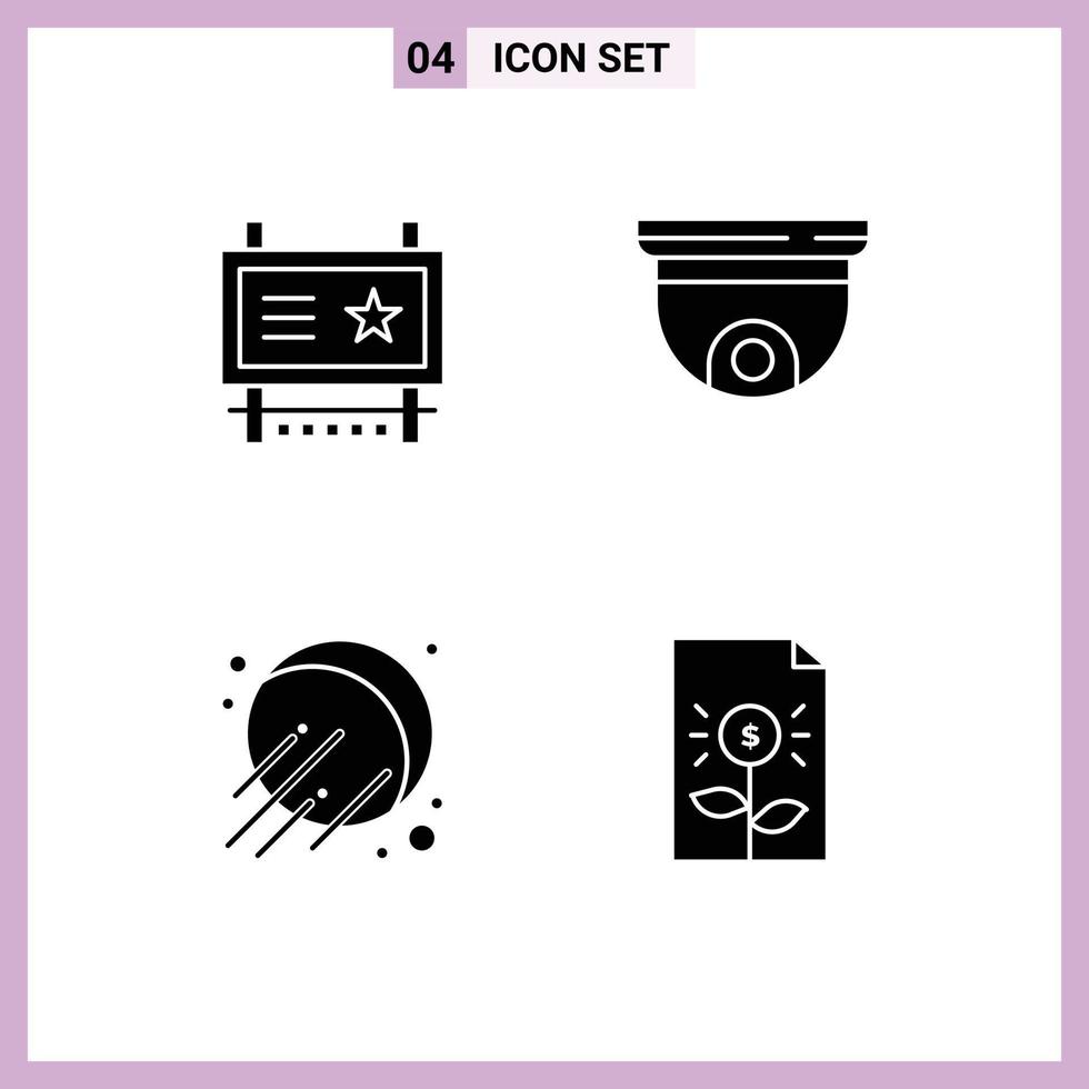 4 Universal Solid Glyphs Set for Web and Mobile Applications ad board surveillance promotion device space Editable Vector Design Elements