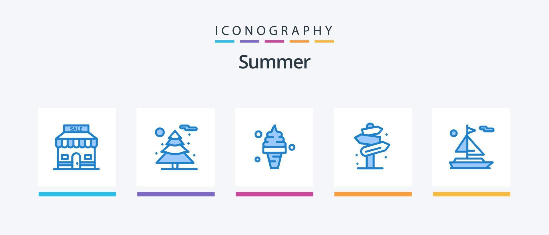 Summer Blue 5 Icon Pack Including beach. sign. cream. post. beach. Creative Icons Design vector