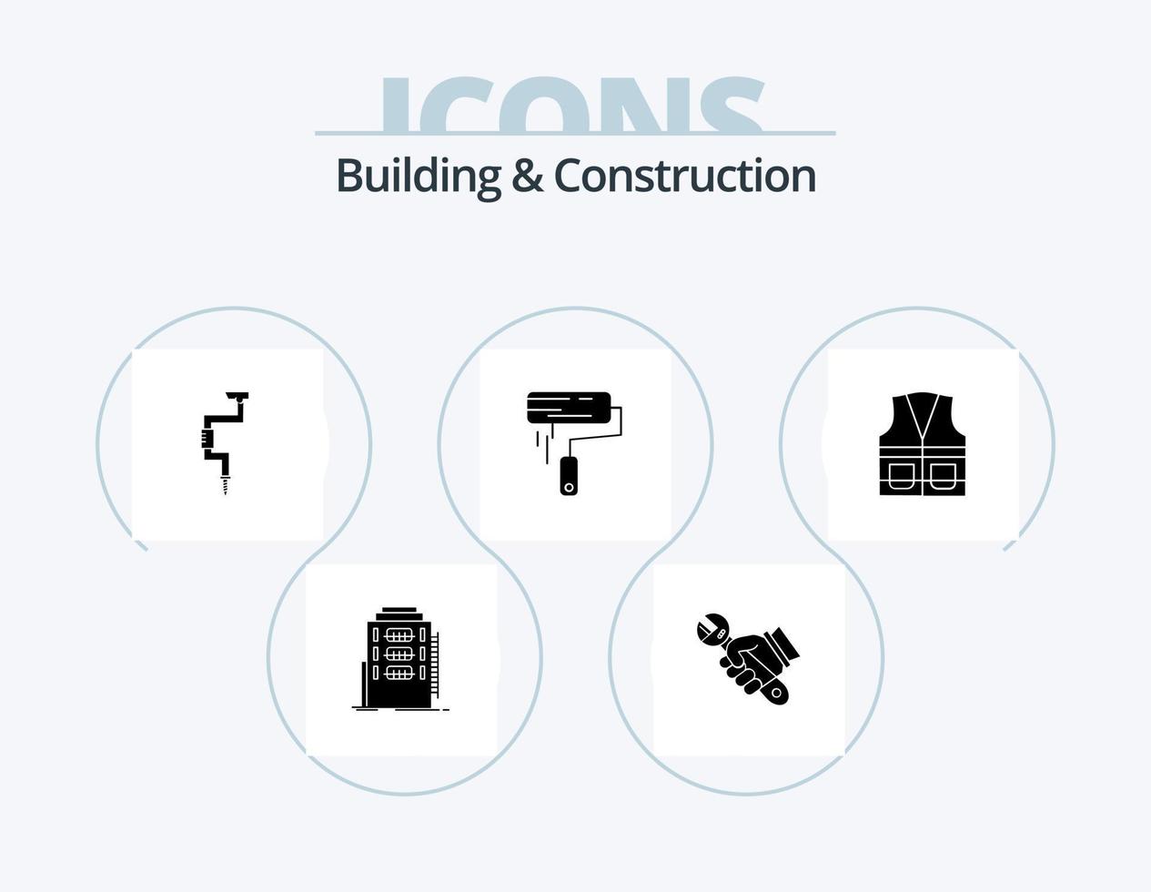 Building And Construction Glyph Icon Pack 5 Icon Design. roller. brush. tools. well. tool vector