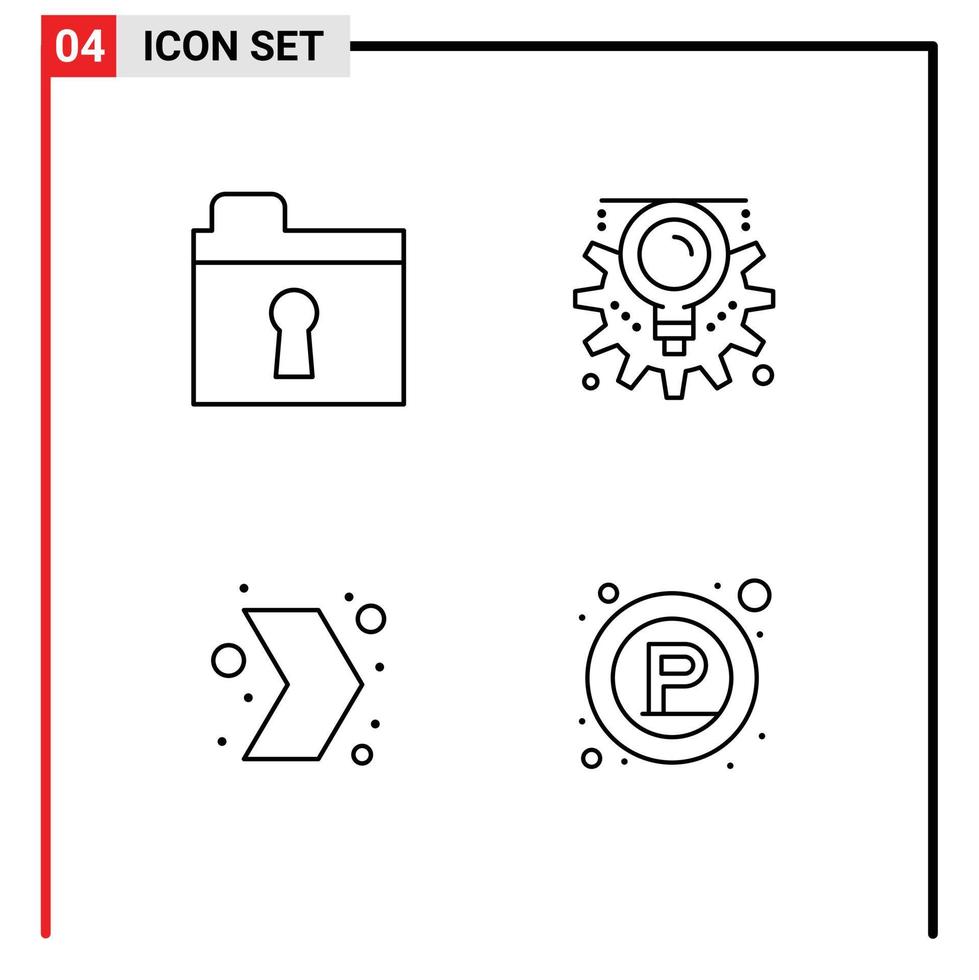 Set of 4 Modern UI Icons Symbols Signs for folder multimedia gear process parking Editable Vector Design Elements