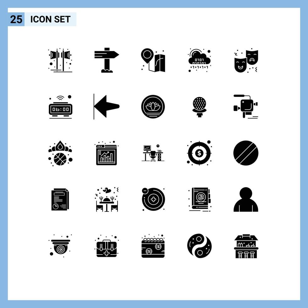 Set of 25 Modern UI Icons Symbols Signs for face server beach digital cloud Editable Vector Design Elements