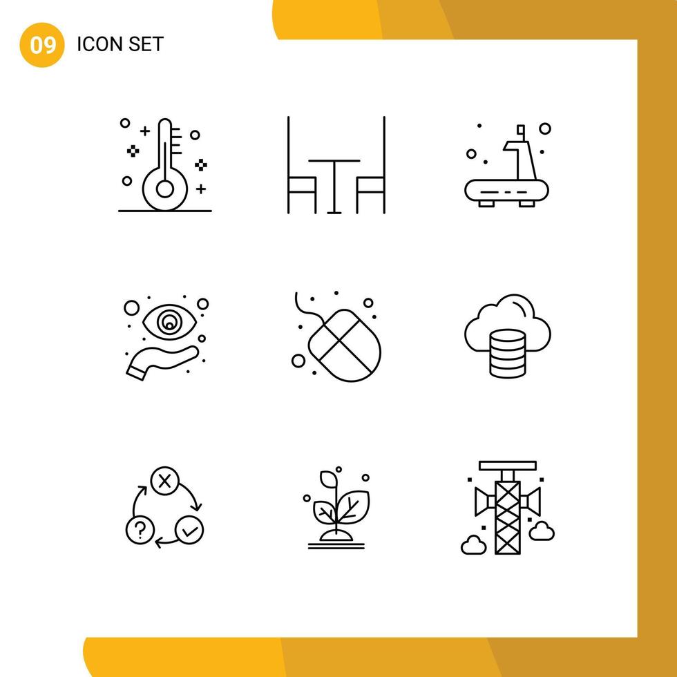 Pack of 9 Modern Outlines Signs and Symbols for Web Print Media such as hardware vision gym view focus Editable Vector Design Elements