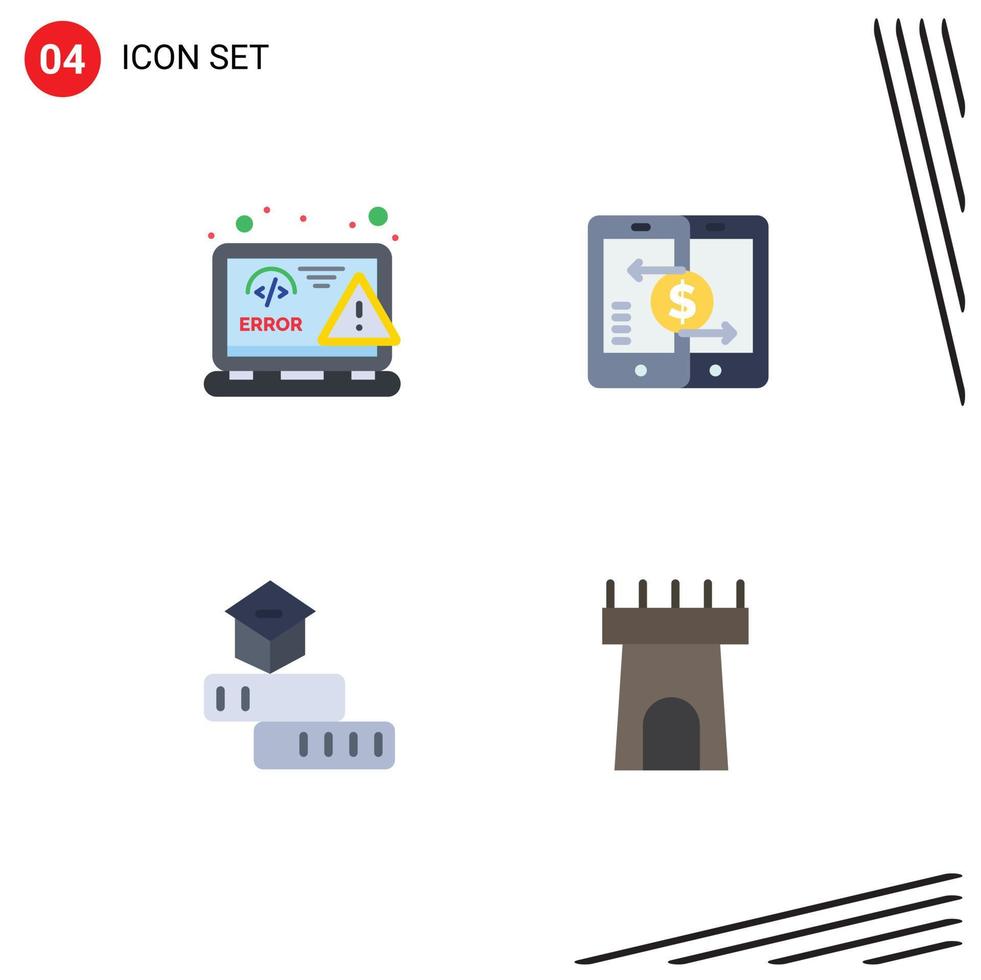 4 iconos creativos signos y símbolos modernos de codificación conocimiento de pagos web de teléfonos inteligentes elementos de diseño de vectores editables
